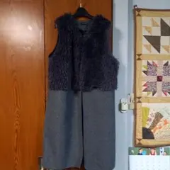 ダークグレー ファー混合ロングベスト