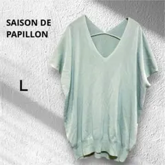 セゾンドパピヨン Vネック サマーニット プルオーバー ミントグリーン L