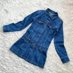 【EL'BOW】デニムジャケット ロング丈 M インディゴ 綿100% 細見え