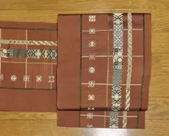 博多織 八寸名古屋帯 正絹 新品 赤茶色 モダン 献上 カジュアル yzk671