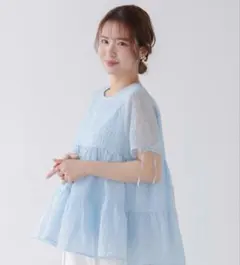 新品未使用 Fitmore シアージャガード袖リボンティアードトップス ブラウスのサムネイル