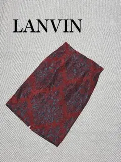 新品未使用 日本製 LANVIN 刺繍希少デザイン 総柄スカート 40 レッド