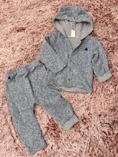 GAP上下セットアップ　くま耳パーカー　青ボーダーリバーシブル80サイズ