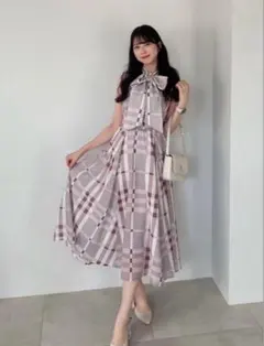 Án MILLE ビッグチェックリボンOP ワンピース ピンク