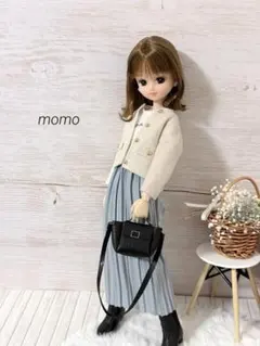 22cmドール服 ラメ混カーディガン×韓国プリーツスカート♡コーデ2点セット