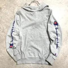 Champion チャンピオン スウェットパーカー グレー 両袖ロゴ 刺繍 S