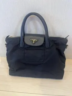 PRADA 2way トライアングルロゴ トートバッグ BN2541 ネイビー