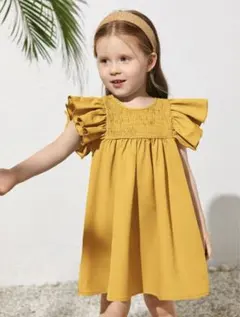 SHEIN♡ギャザーシャーリングバタフライスリーブワンピース100のサムネイル