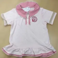 アクシーズファムキッズ　ピンク チェック柄襟 Tシャツ 140