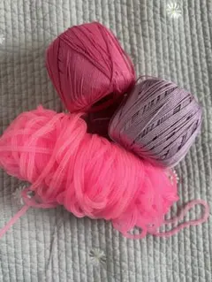 ポリエステル糸・リボン 3個セット ピンク・薄紫