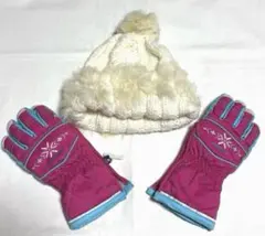 手袋とファー付きニット帽セット