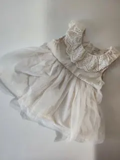 petit main アイボリー フリルワンピース 80 プティマイン