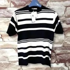 【新品】ikka ネイビーとホワイトのストライプ ニット