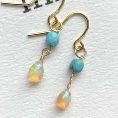 14kgf アリゾナ産ターコイズ ナチュラルカラー オパール　ピアス
