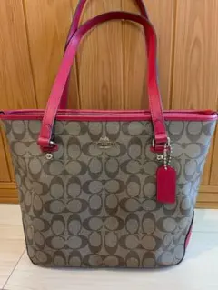 COACH ハート柄 トートバッグ ピンク ブラウン シグネチャー チャーム 