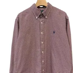 ポロラルフローレン 長袖チェックシャツ ギンガムチェック えんじ 白