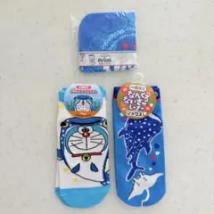 沖縄限定ドラえもんジンベエザメ靴下２足セット、オリオンミニタオル