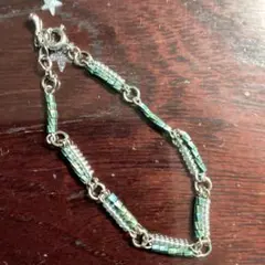 緑と透明ビーズのブレスレットピンクハートの2点セット