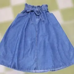 SHEIN デニム フレアスカート ウエストゴム リボンベルトのサムネイル