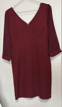 美品　amanda black ミニドレス　赤　7分袖シースルー