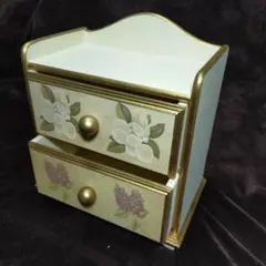 花柄の木製収納ボックス 2段