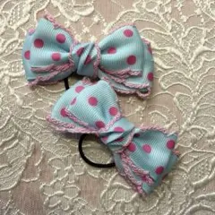 水玉模様リボンヘアゴム 2個セット