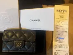 CHANEL ブラック レザー 三つ折り財布