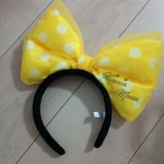 ディズニー　カチューシャ　ミニー　ビッグリボン　水玉 黄 イエロー ドット