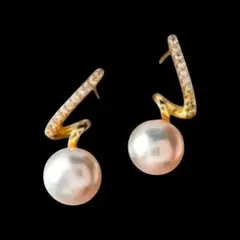K18コーティング　ピアス ダイヤモンド cz ゴールド　あこや真珠