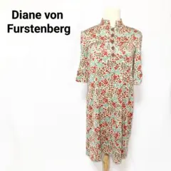 美品 ダイアンフォンファステンバーグ シルク100% 膝丈ワンピース 総柄 0