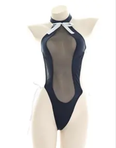 ネイビーブルー メッシュ ワンピース水着