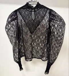 LilyBrown リリーブラウン レースブラウス ブラック ハイネック シアー