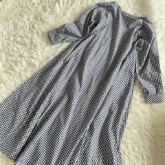 アーバンリサーチドアーズ ギンガムチェックフレアワンピース ネイビー 長袖 M