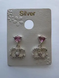 ccロゴ　ハート型ピアス シルバー　韓国