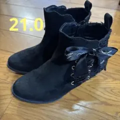 リボン付きブラックブーツ　21.0