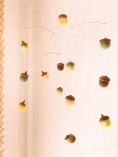 【秋限定】モビール 〝柑橘”のどんぐり帽子の羊毛フェルトボール　ハンドメイド