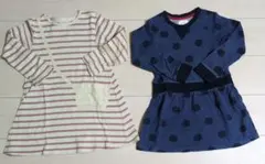 110センチ　長袖ワンピース2点セット（ストライプ・ドット）