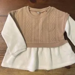 ケーブルニット風 トップス 80cm トレーナー　ベージュ　韓国風