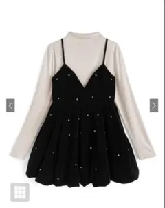 GRLビジューベロアキャミソールミニワンピース×ボトルネックトップスセットアップ