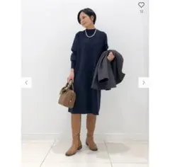 ユニクロ スフレヤーンモックネックワンピース ニットワンピース 膝丈ワンピースM