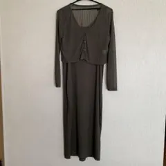 オリーブグリーン リブ編み キャミワンピース