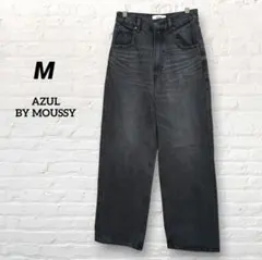 レディースハイウエスト ワイドデニムパンツ【M】 ブラック ダメージジーンズのサムネイル