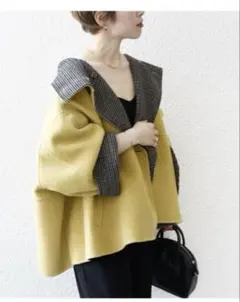 【SHIPS any】リバー スタンドカラー ポンチョ ショートコート 黄色