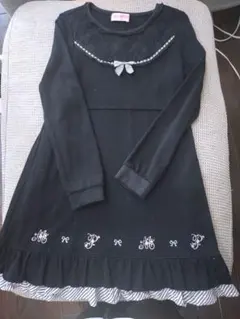 mezzo piano 黒 長袖ワンピース フリル付き