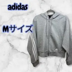 美品 adidas ショート丈　3ストライプ スウェットジップアップパーカー