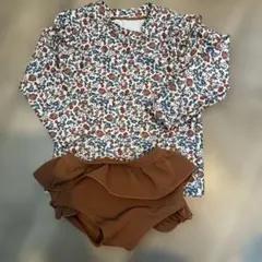 ベビー水着セット 花柄長袖とフリルボトム