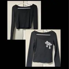 Dazy ブラック クロップド長袖Tシャツ 十字架 2点セット