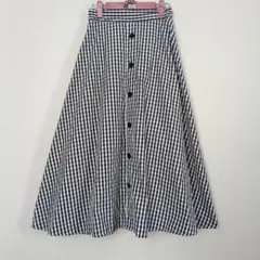 ギンガムチェックロングスカート　Aライン　白×黒