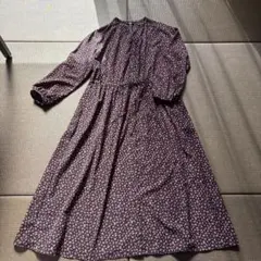 ネイビー 小花柄 長袖シャツワンピース