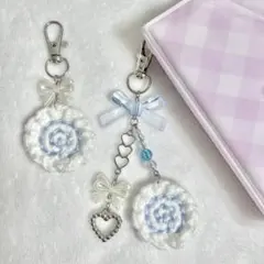 《限定値下》【No.450】ビーズキーホルダー 編み物 なるとまき ブルー